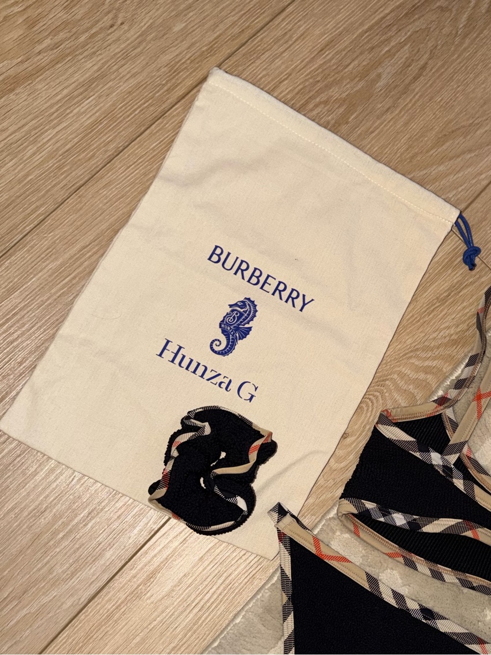 Hunza G x Burberry Collab Linen Drawstring Bag ONLY NWOT